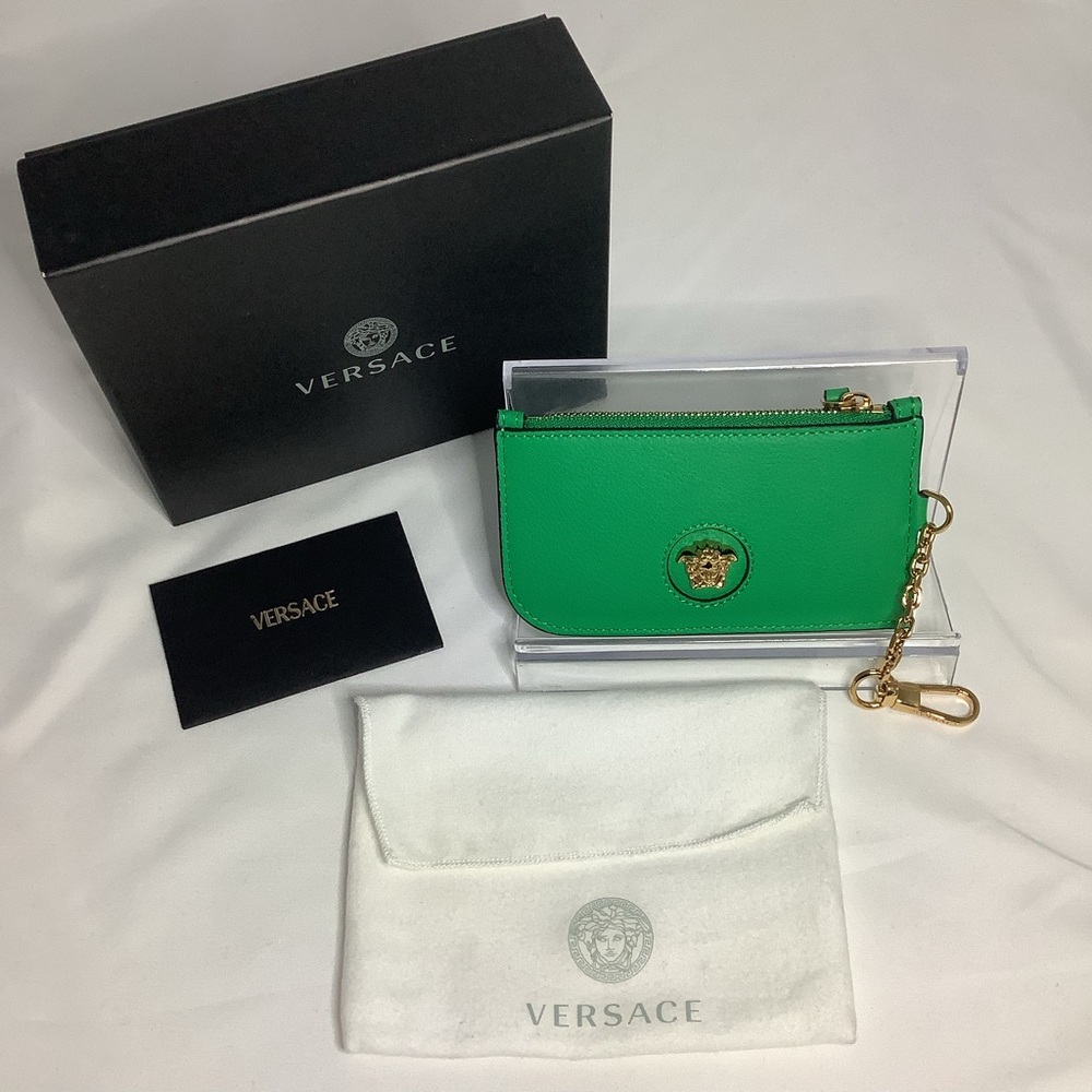 Versace Vibrant Green Gold Medusa Key & Card Holder